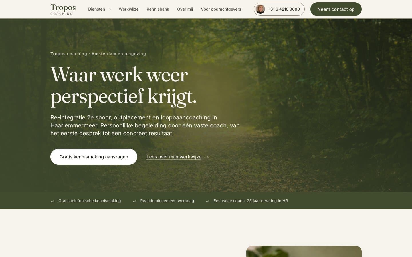 De homepage van troposcoaching.nl op een computer