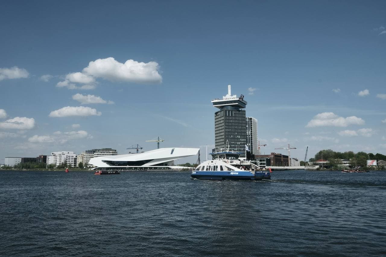 A ferry crossing the IJ towards Noord
