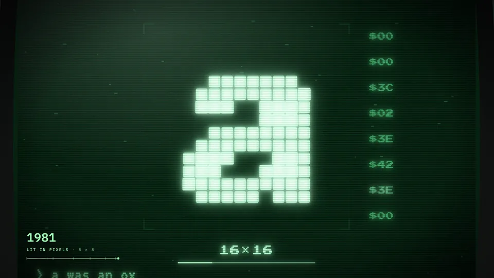 Still: a pixel a glowing green on a home-computer screen