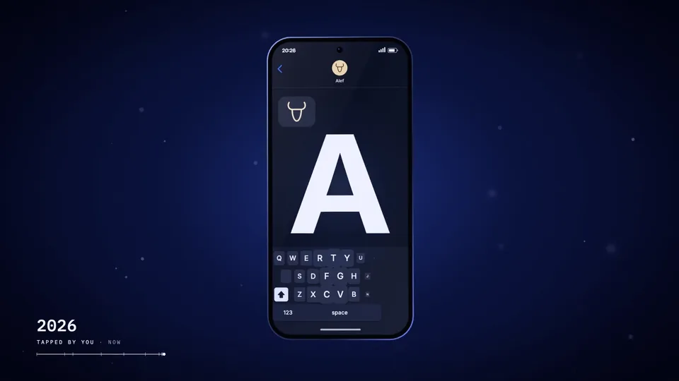Still: a phone keyboard with a big capital A on the screen