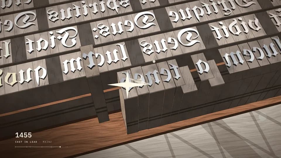 Still: mirrored blackletter type in a printer’s forme