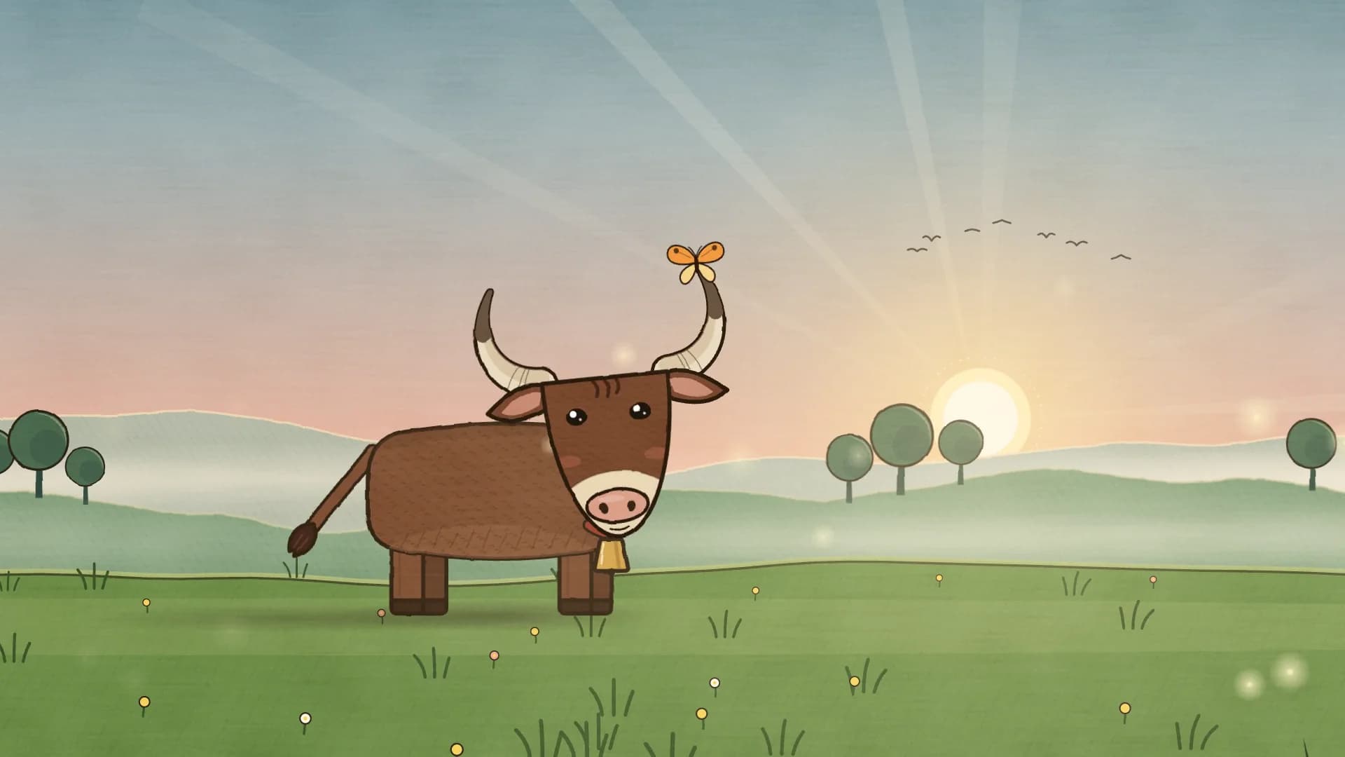 The film’s first frame: an ox in a meadow at dawn